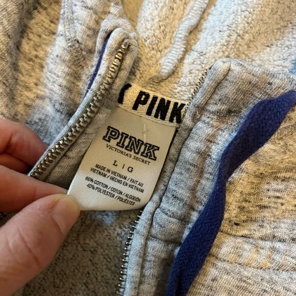 PINK | light grey and navy pullover half zip hoodie - Picture 3 of 4